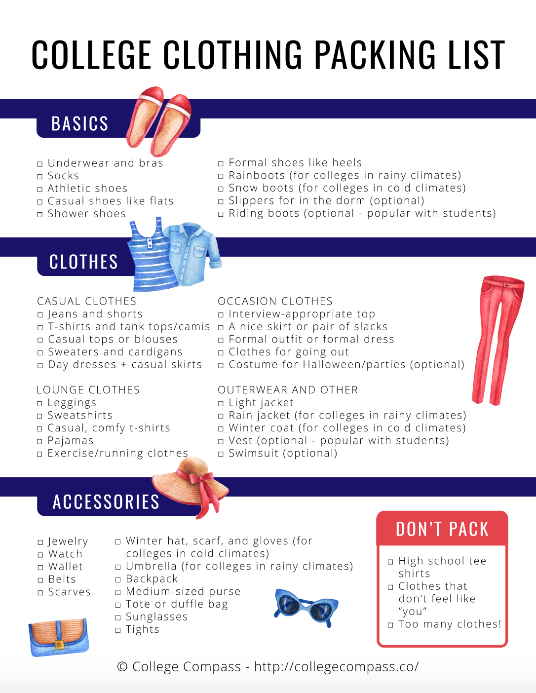 College Clothing Packing List