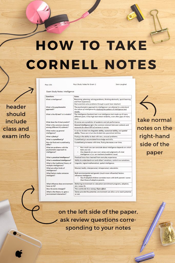 how to write cornell notes