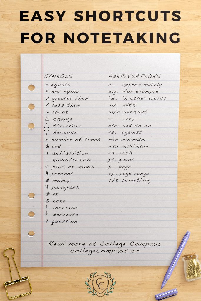 My favorite breakdown of note-taking shortcuts! Pin to save for later, and click through to read on College Compass.